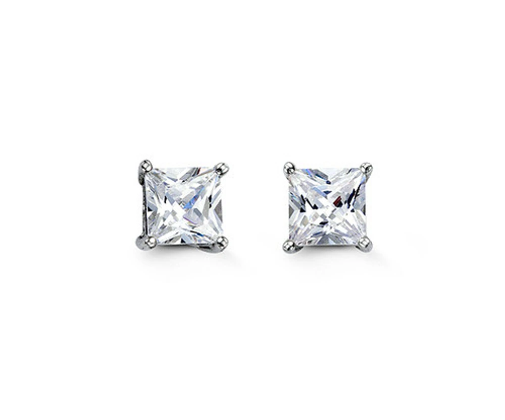 Sterling Silver Square CZ Studs 6mm