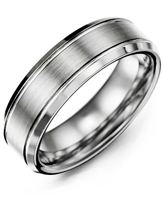 Men's Beveled Edges Brush Center Tungsten Wedding Ring