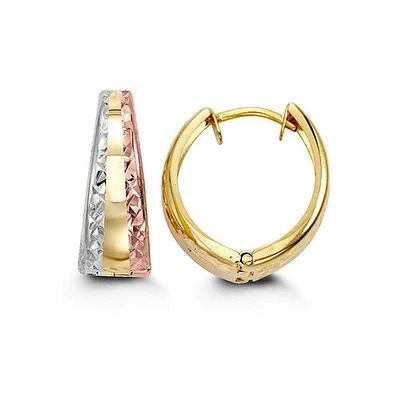 10kt Gold Tri-Colour Tapered Huggies Earrings