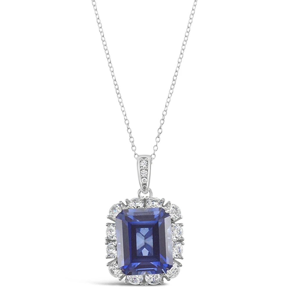 Sterling Silver Sapphire Cubic Zirconia Necklace 153379