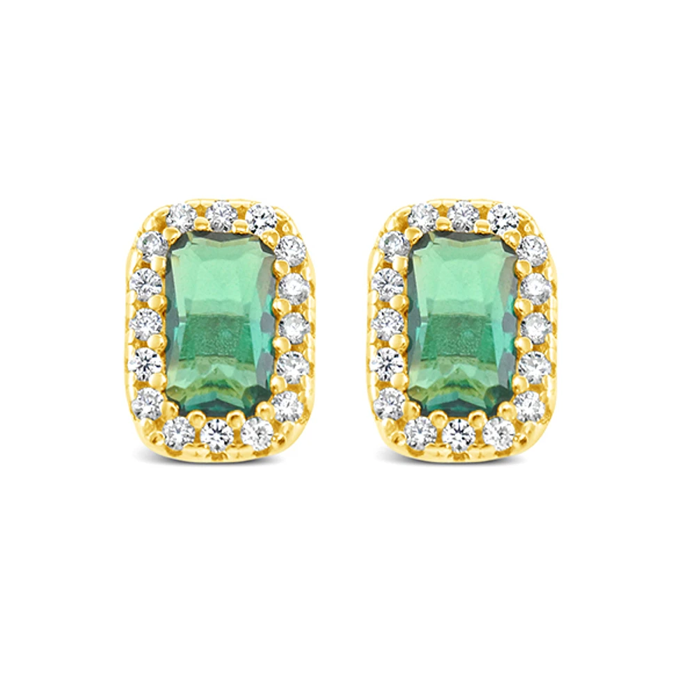 Gold Plated Sterling Silver Green Cubic Zirconia Earrings 152229