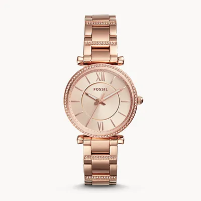 Fossil Carlie Three-Hand Rose-Gold-Tone Stainless Steel Watch 131681