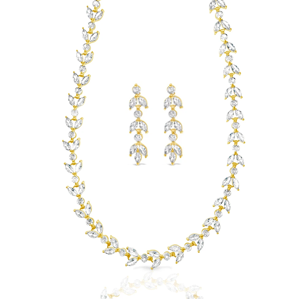Bridal Gold Cubic Zirconia Necklace and Earrings Set 153659