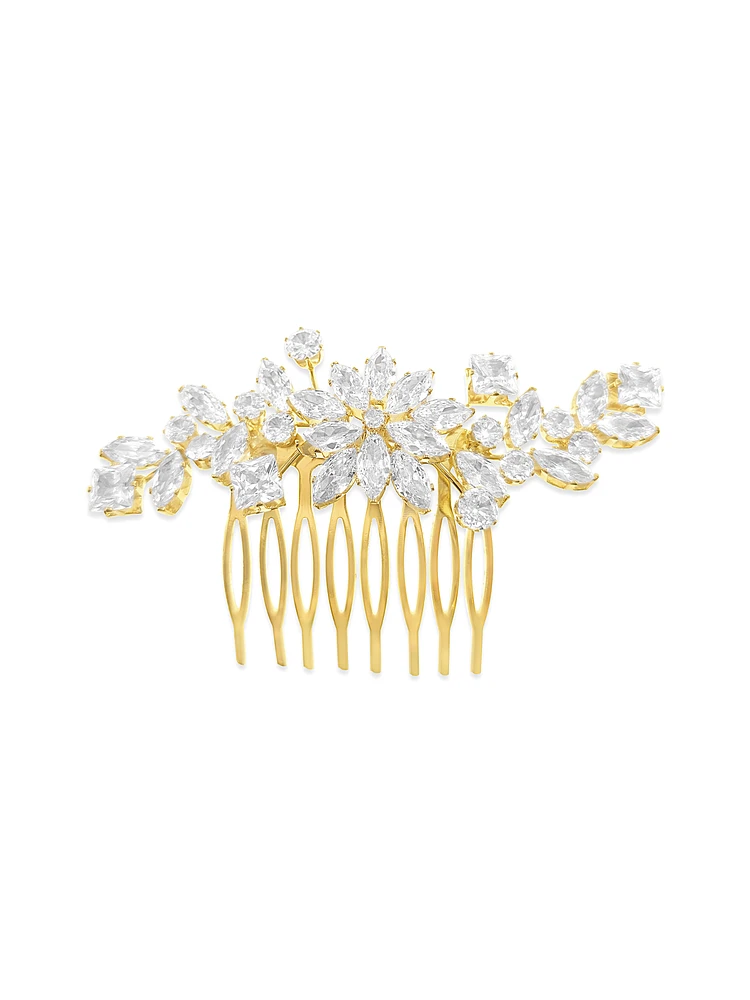 Bridal gold Cubic Zirconia Flower Hair Comb 153669