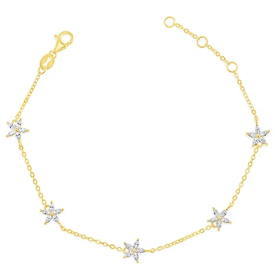 Gold Plated Sterling Silver Flower Cubic Zirconia Bracelet 153063