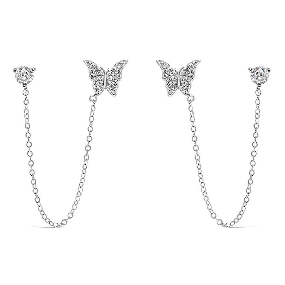 Sterling Silver Cubic Zirconia Butterfly Earrings 143737