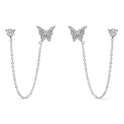 Sterling Silver Cubic Zirconia Butterfly Earrings 143737