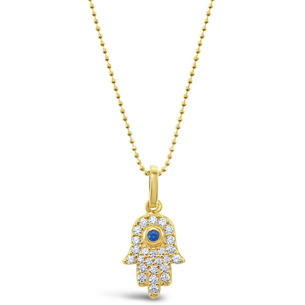 Gold Plated Sterling Silver Cubic Zirconia Hamsa Necklace 132674