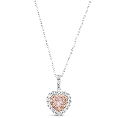 Sterling Silver Pink Heart Cubic Zirconia Necklace 153480