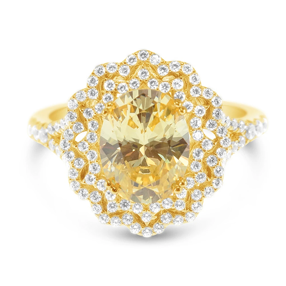 Gold Plated Sterling Silver Yellow Oval Cubic Zirconia Ring 153391