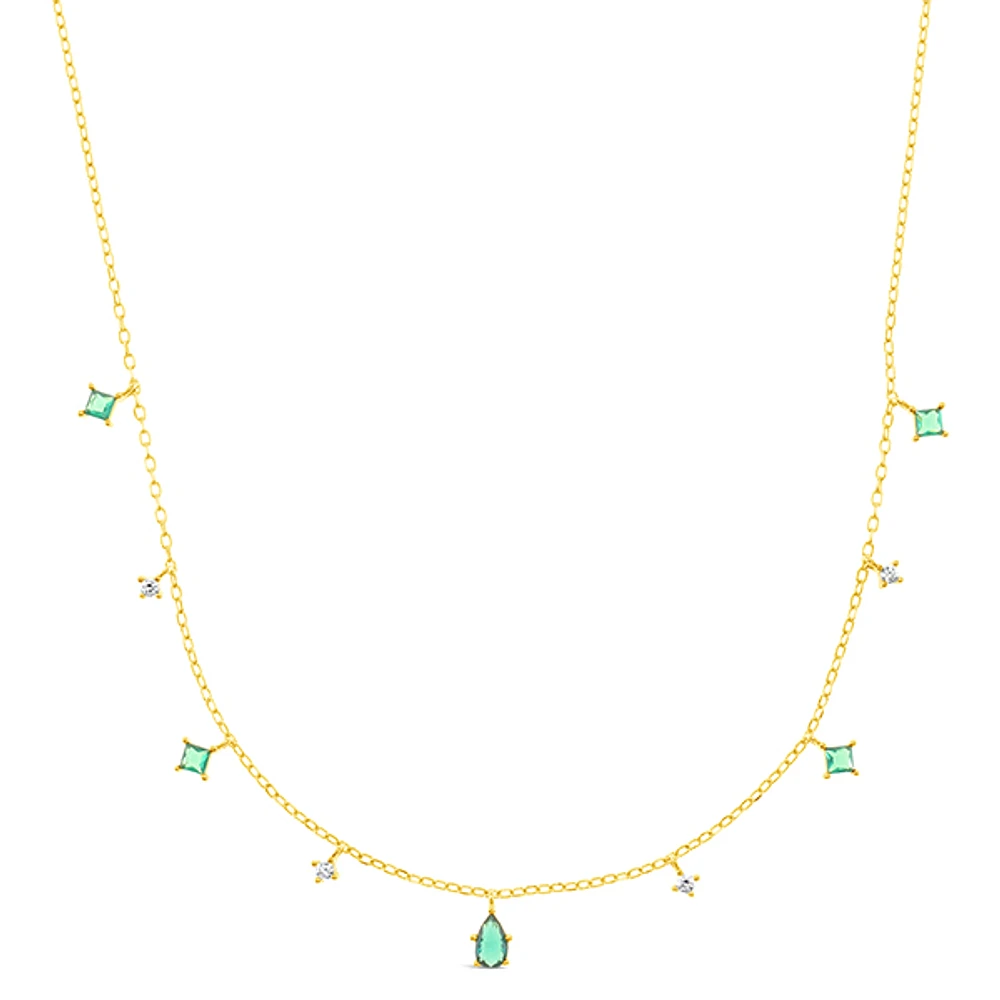 Gold Plated Sterling Silver Green Cubic Zirconia Necklace 152233