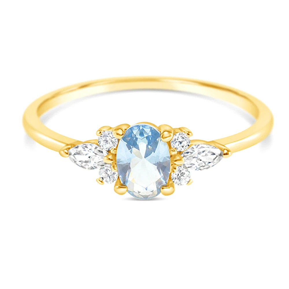 Gold Plated Sterling Silver Blue Cubic Zirconia Ring 152242