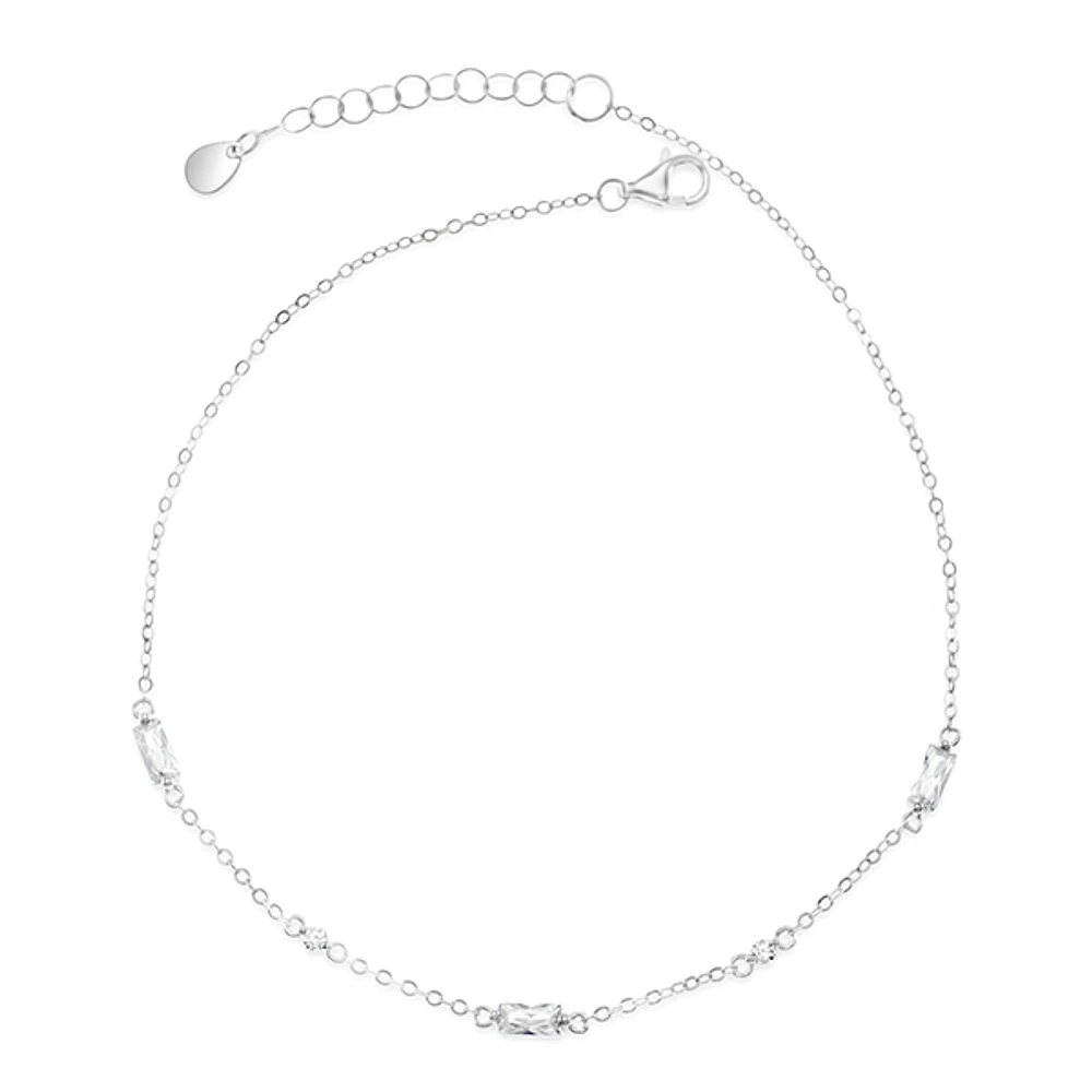 Sterling Silver Baguette Cubic Zirconia Anklet 152205