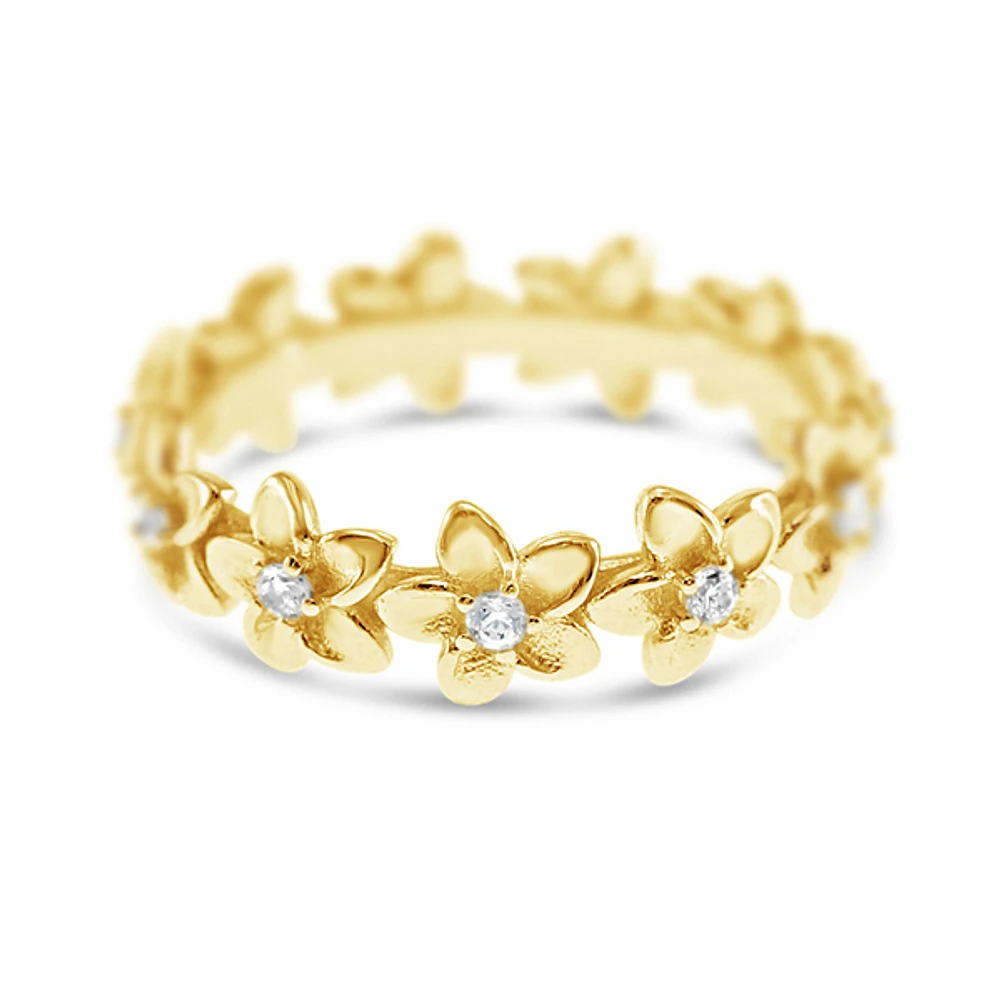 Gold Plated Sterling Silver Cubic Zirconia Flower Ring