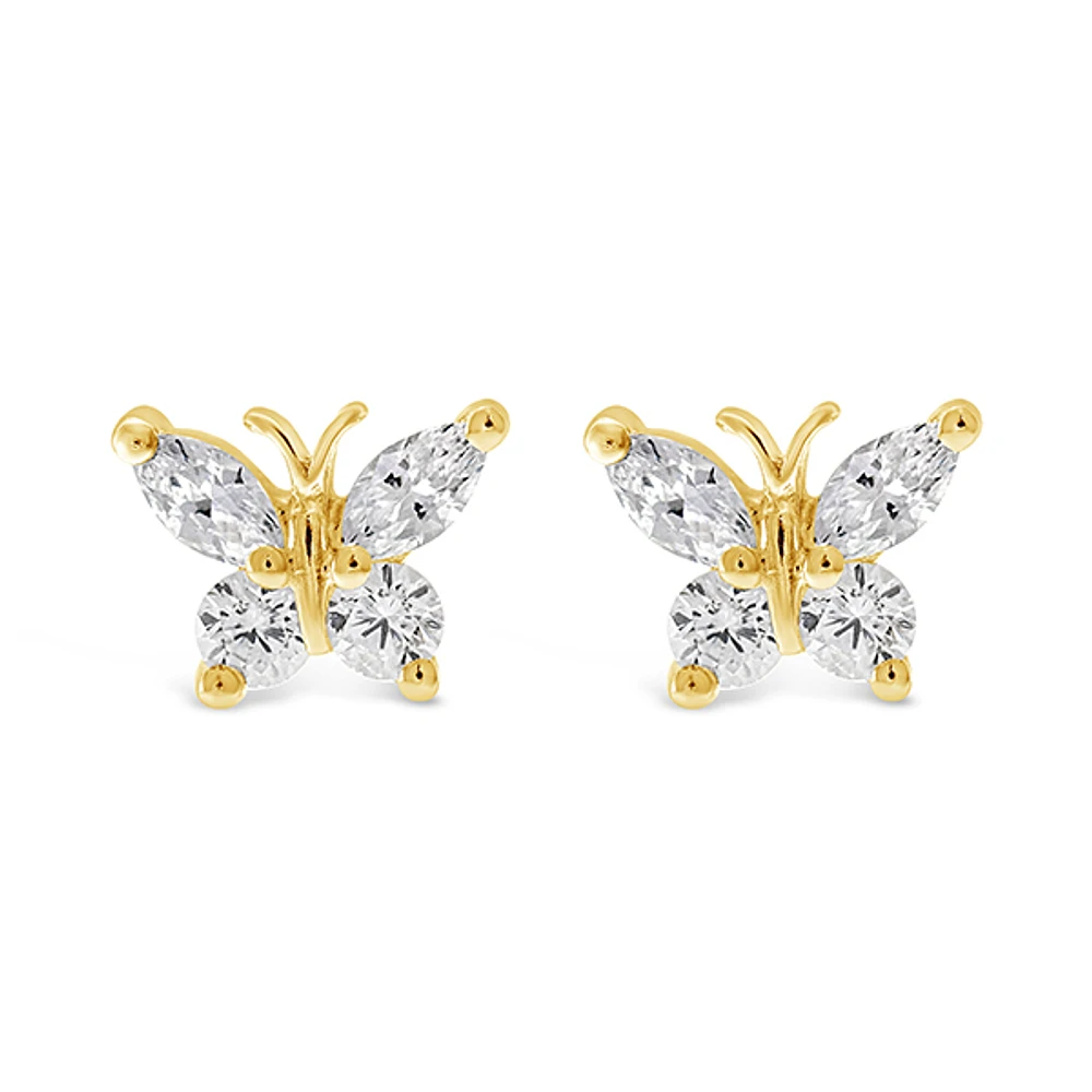 Gold Plated Sterling Silver Cubic Zirconia Butterfly Earrings 143355
