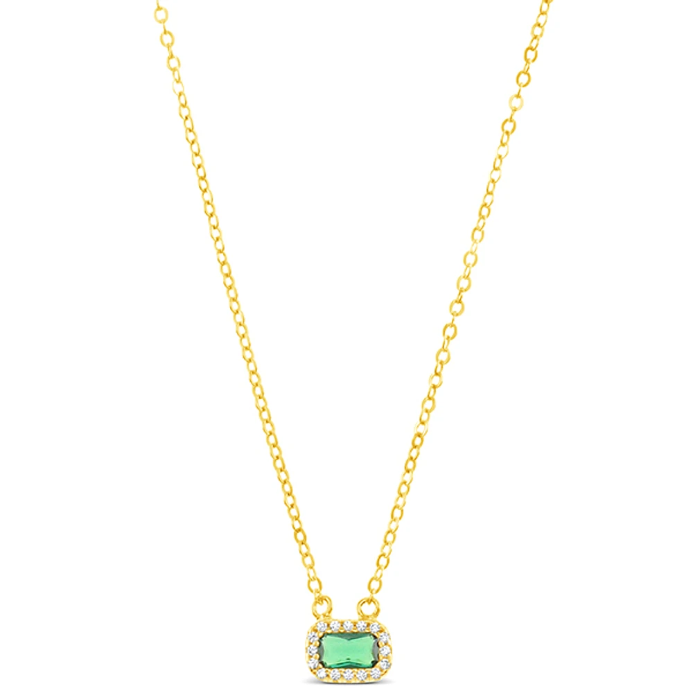 Gold Plated Sterling Silver Green Cubic Zirconia Necklace 152225