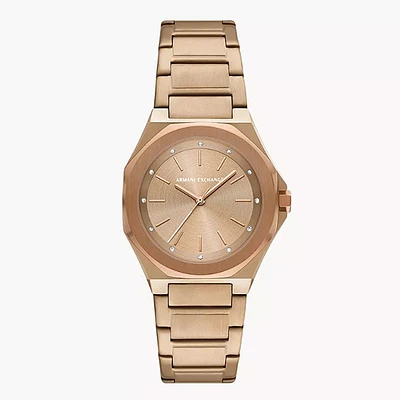 Armani Exchange Three-Hand Beige Gold-Tone Stainless Steel Watch 153641