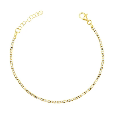 Gold Plated Sterling Silver 1mm Cubic Zirconia Tennis Bracelet