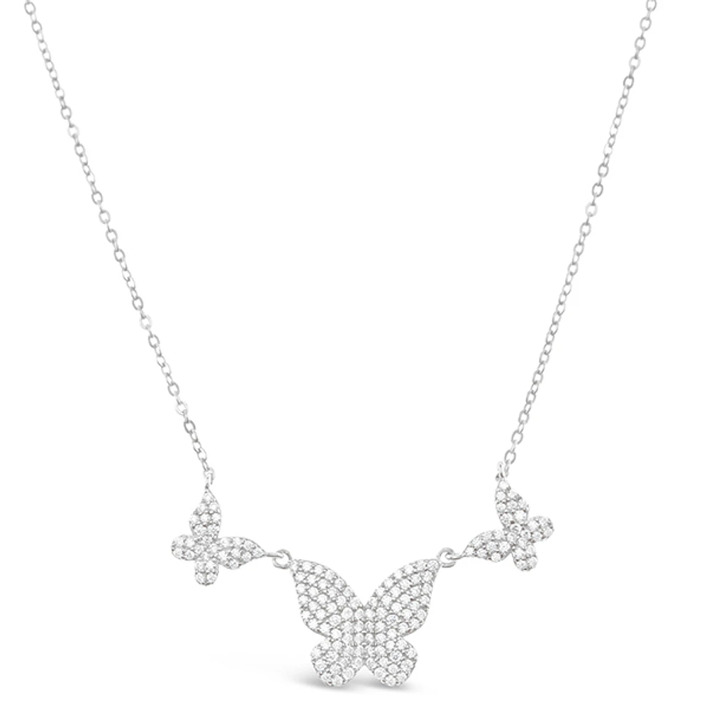 Sterling Silver Cubic Zirconia Butterfly Necklace 150523