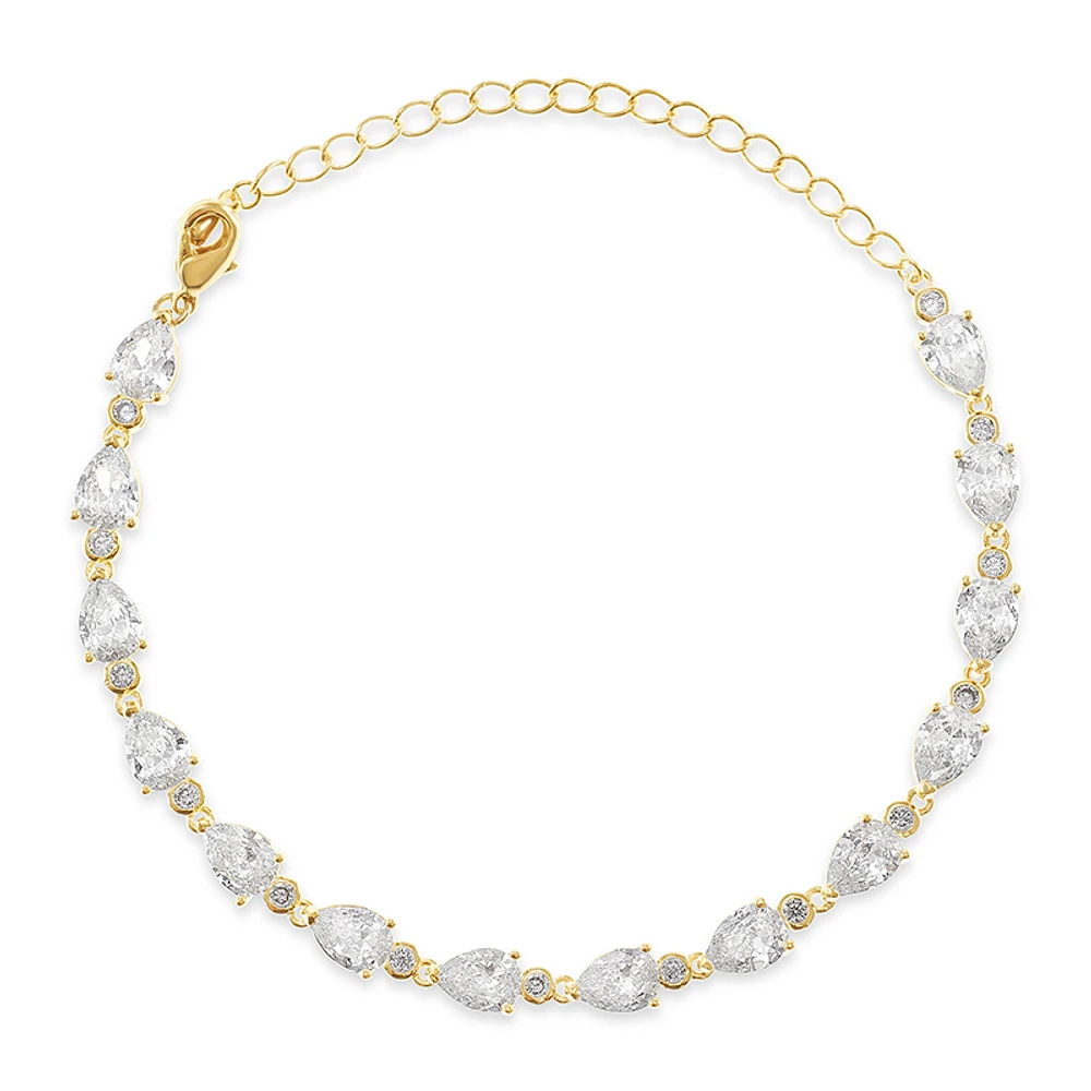 Bridal Cubic Zirconia Gold Tear Drop Bracelet 134377