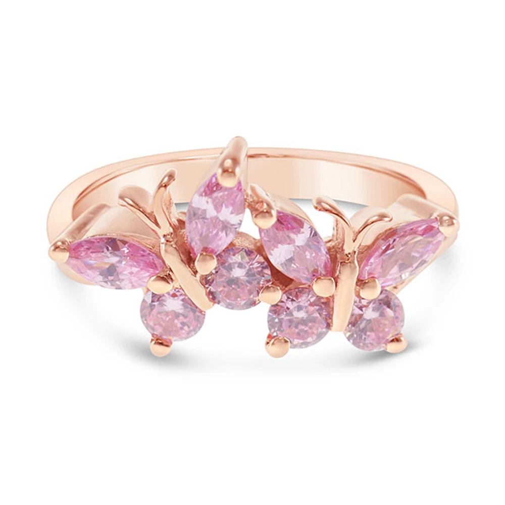 Rosegold Plated Sterling Silver Cubic Zirconia Butterfly Ring 146402