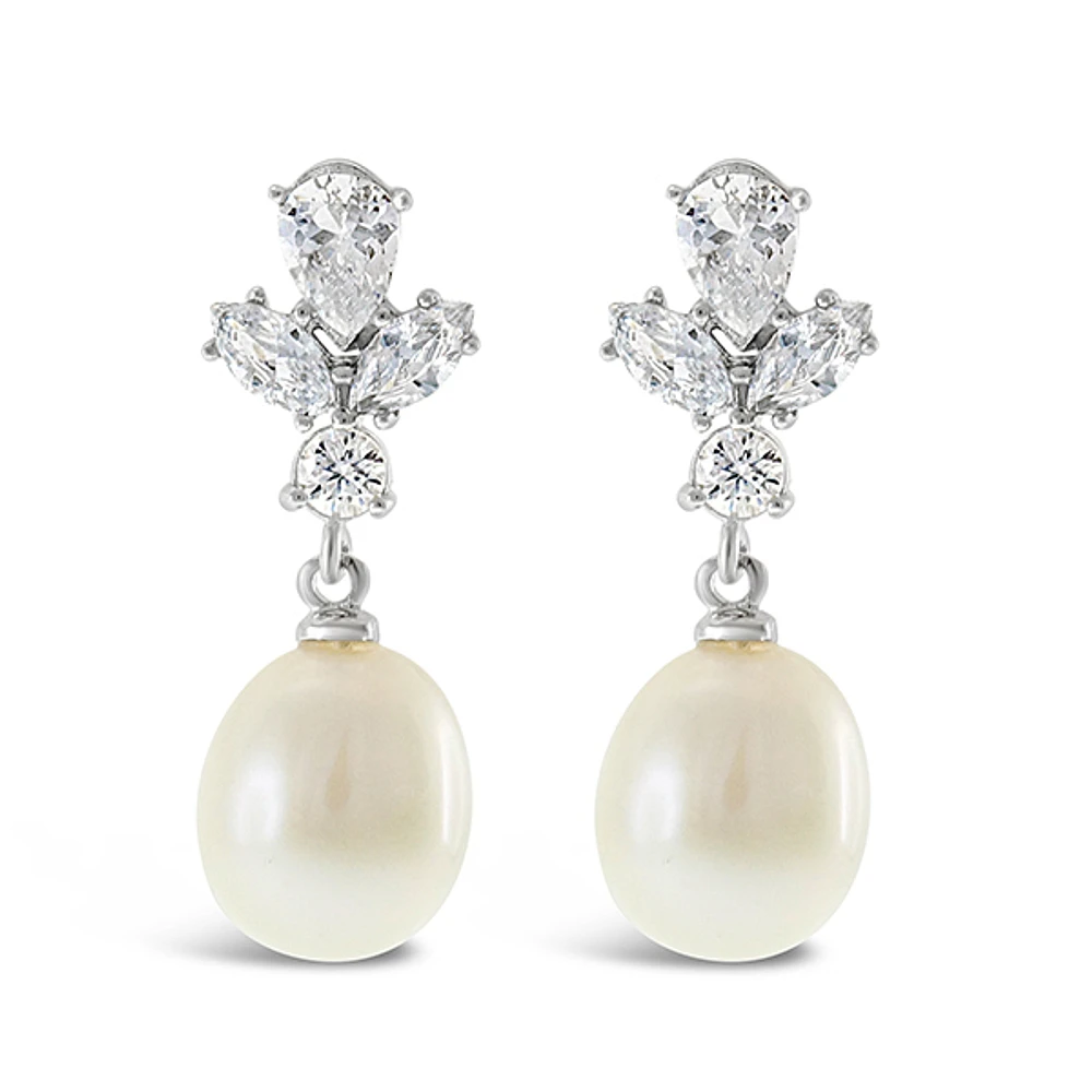 Sterling Silver Cubic Zirconia Pearl Earrings