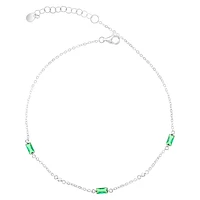 Sterling Silver Green Baguette Cubic Zirconia Anklet 152206