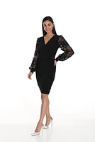 V-Neck Sheer Sequin Sleeves Cocktail Dress