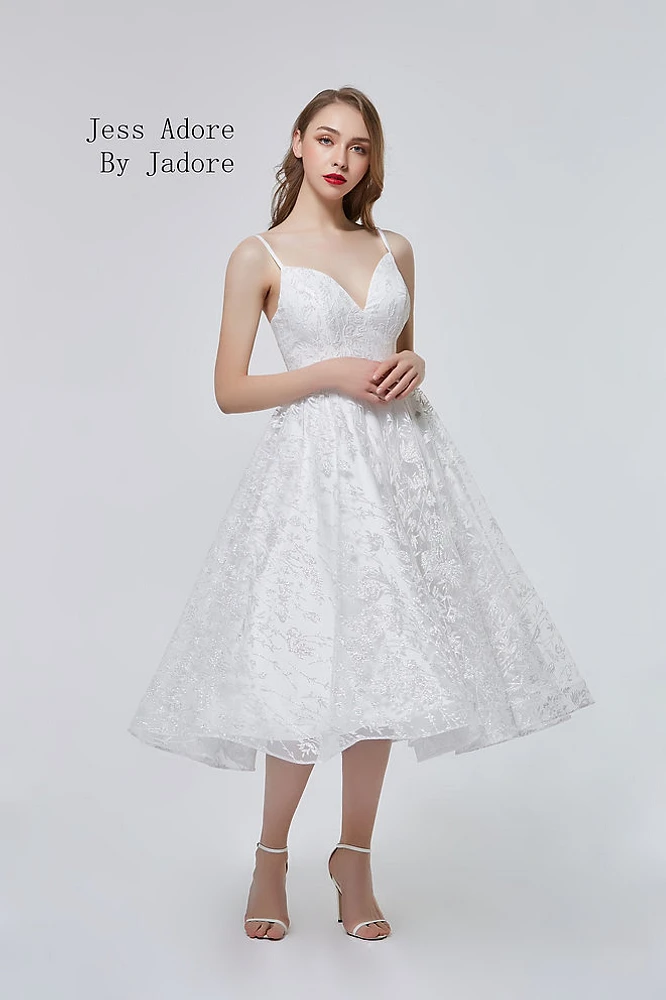 Glitter Tulle Tea Length Gown