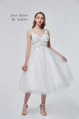 Floral Bodice Tea Length Dress