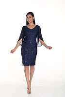 V-Neck Sheer Flutter Sleeves Dress