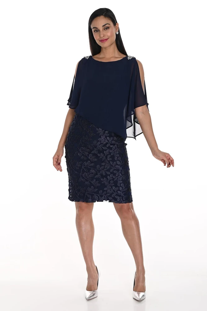 Leaf Print Chiffon Cape Dress