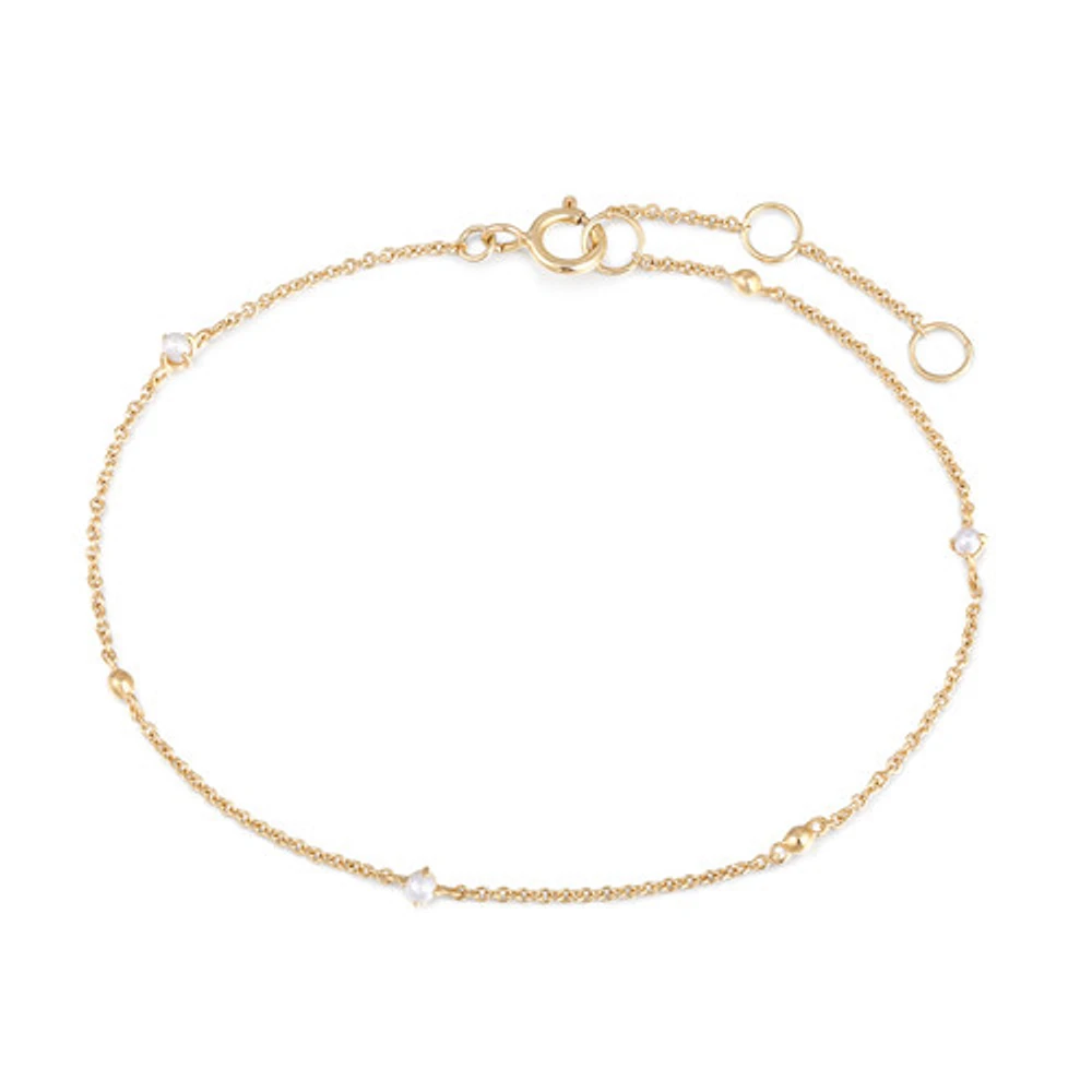 14k Solid Gold Mini 3 Pearls Bracelet
