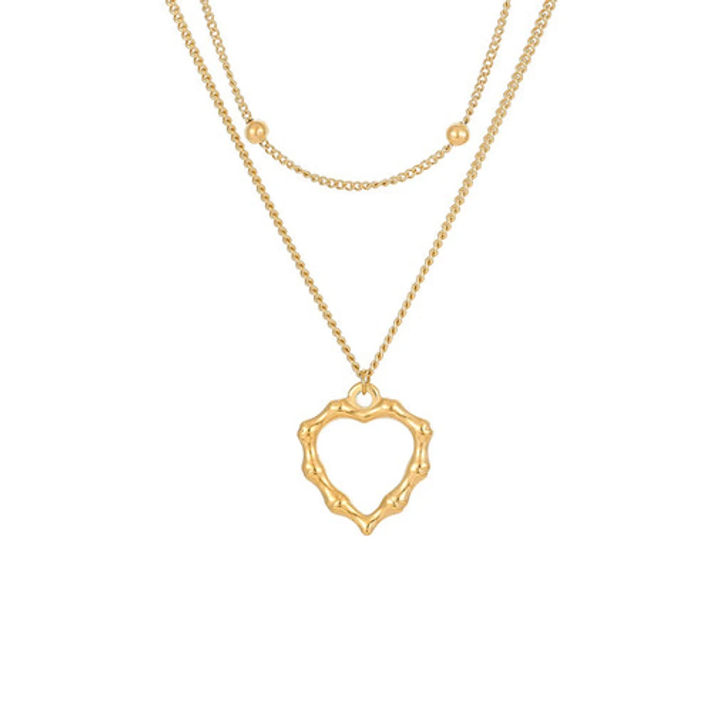 Gold Hollow Heart Dual Layer Necklace
