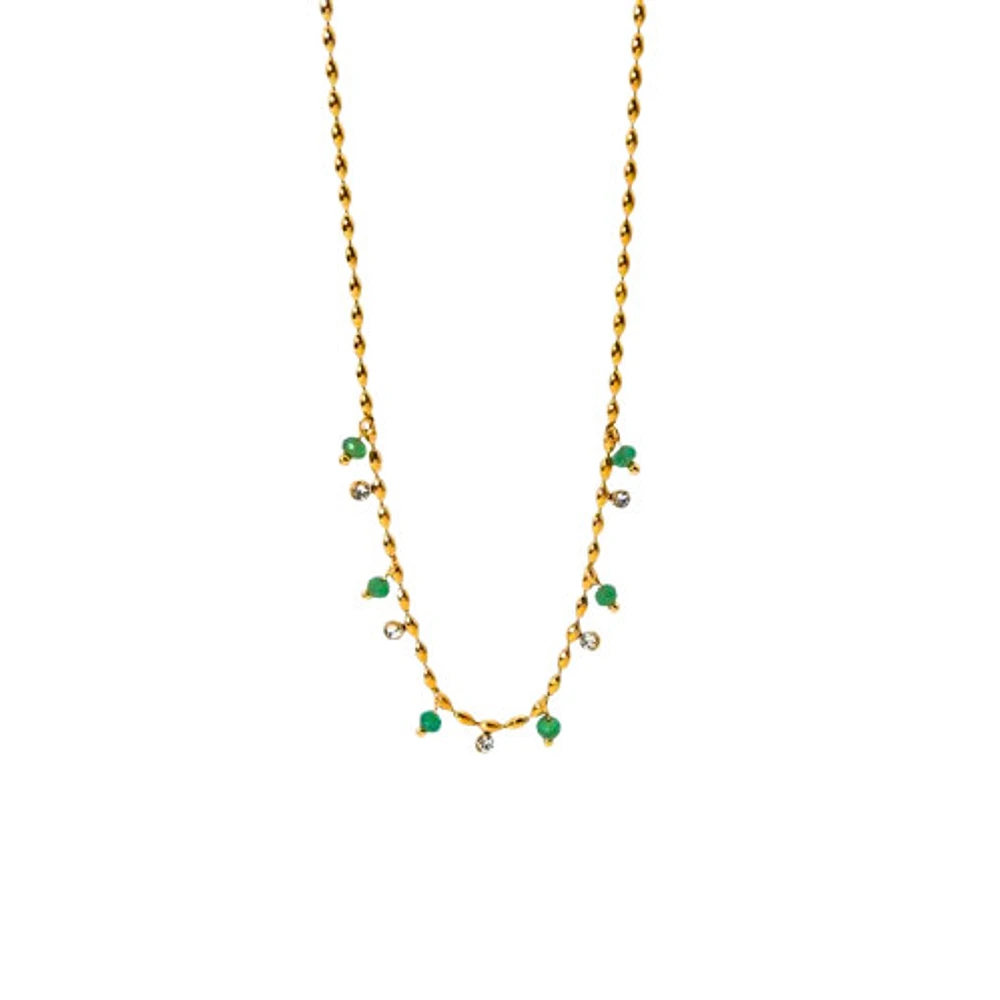 Green Beads & Gem Chain Necklace