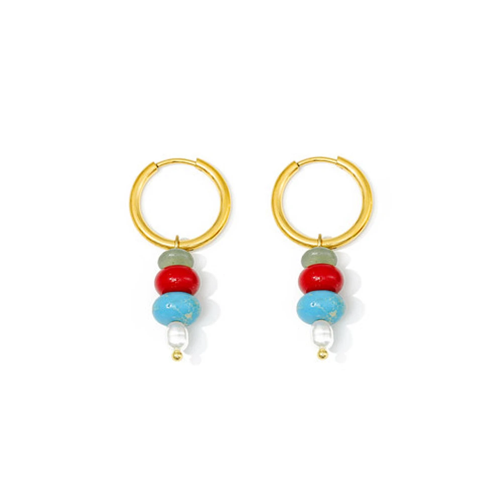 Red Mixed Stone Hoops