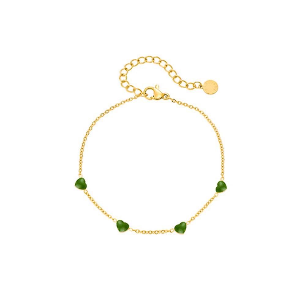 Green Enamel Heart Chain Bracelet