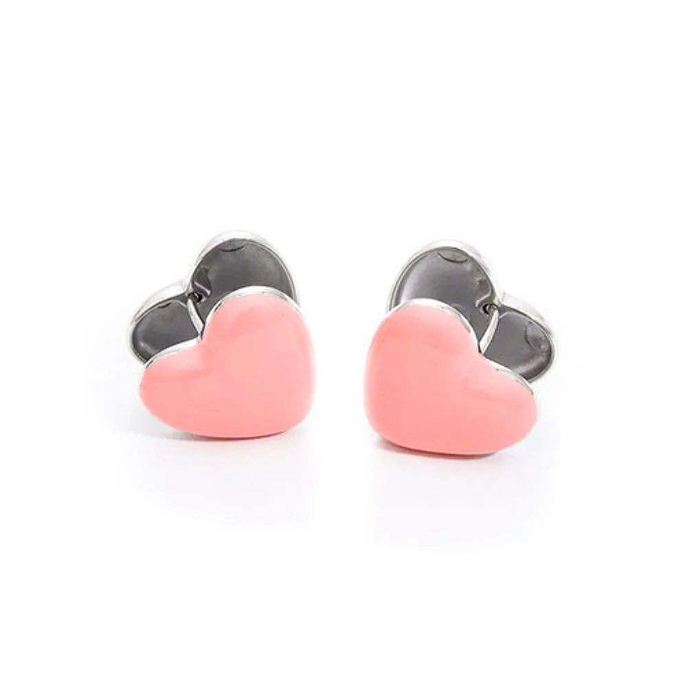 Pink Enamel Heart Hoops