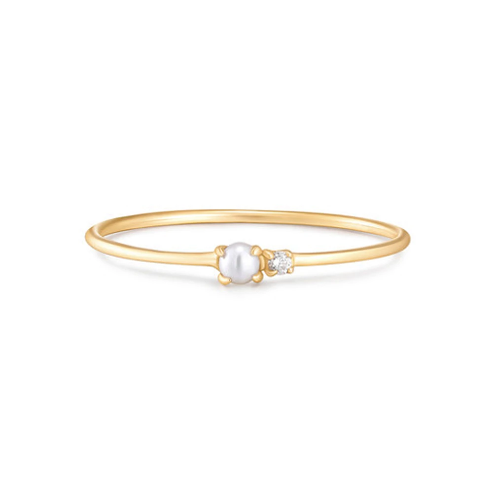 Pearl Diamond Twins Ring