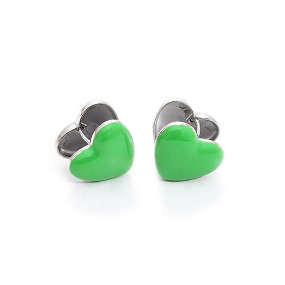 Green Enamel Heart Hoops