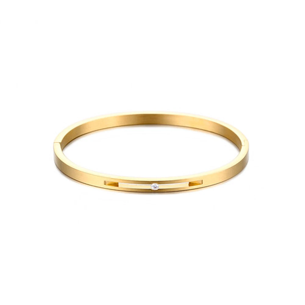 Square Edge Single Gem Bangle Bracelet
