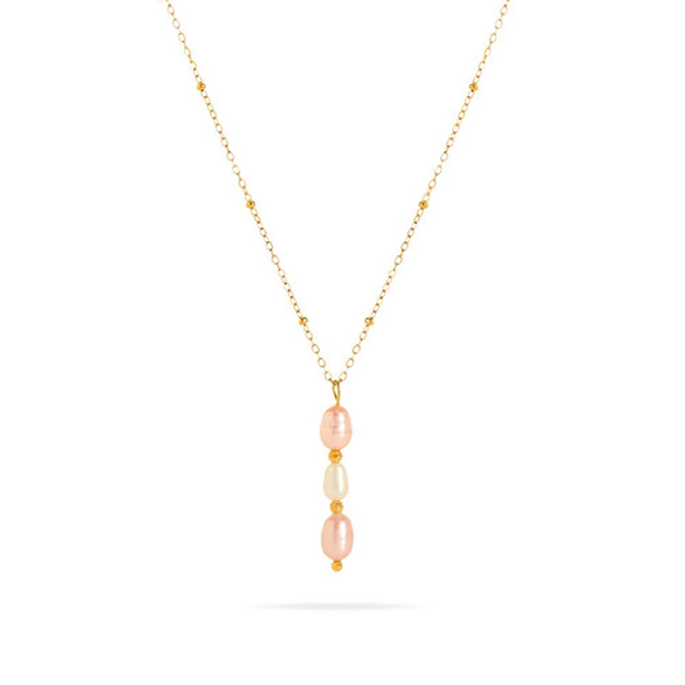 Gold Trinity White Pink Pearl Necklace