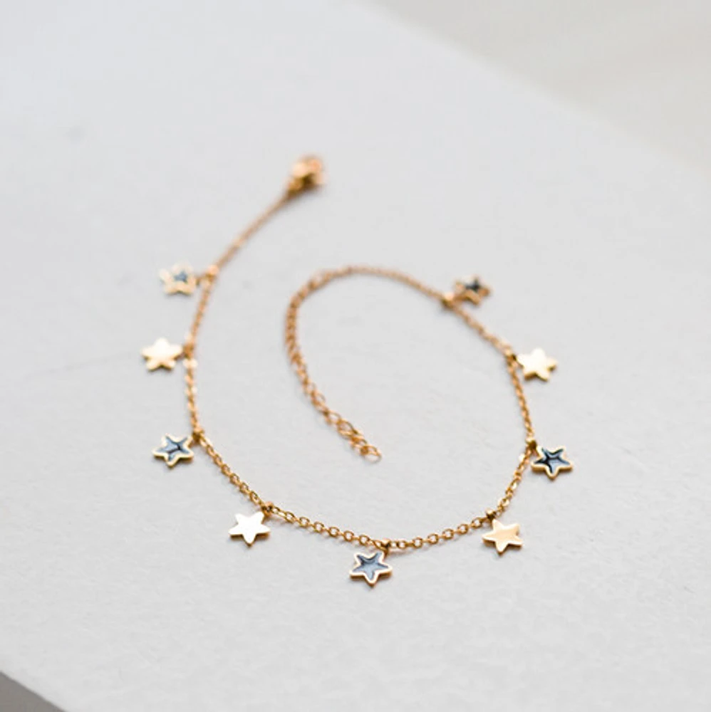 Black Enamel Star Anklet