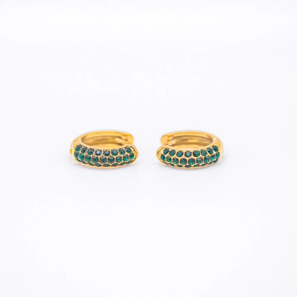 Bold Pave Mini Hoops with Green Gems