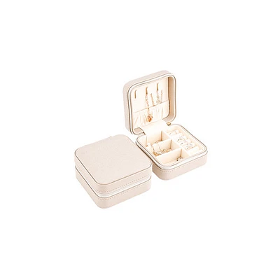 Beige Vegan Leather Single Layer Travel Case