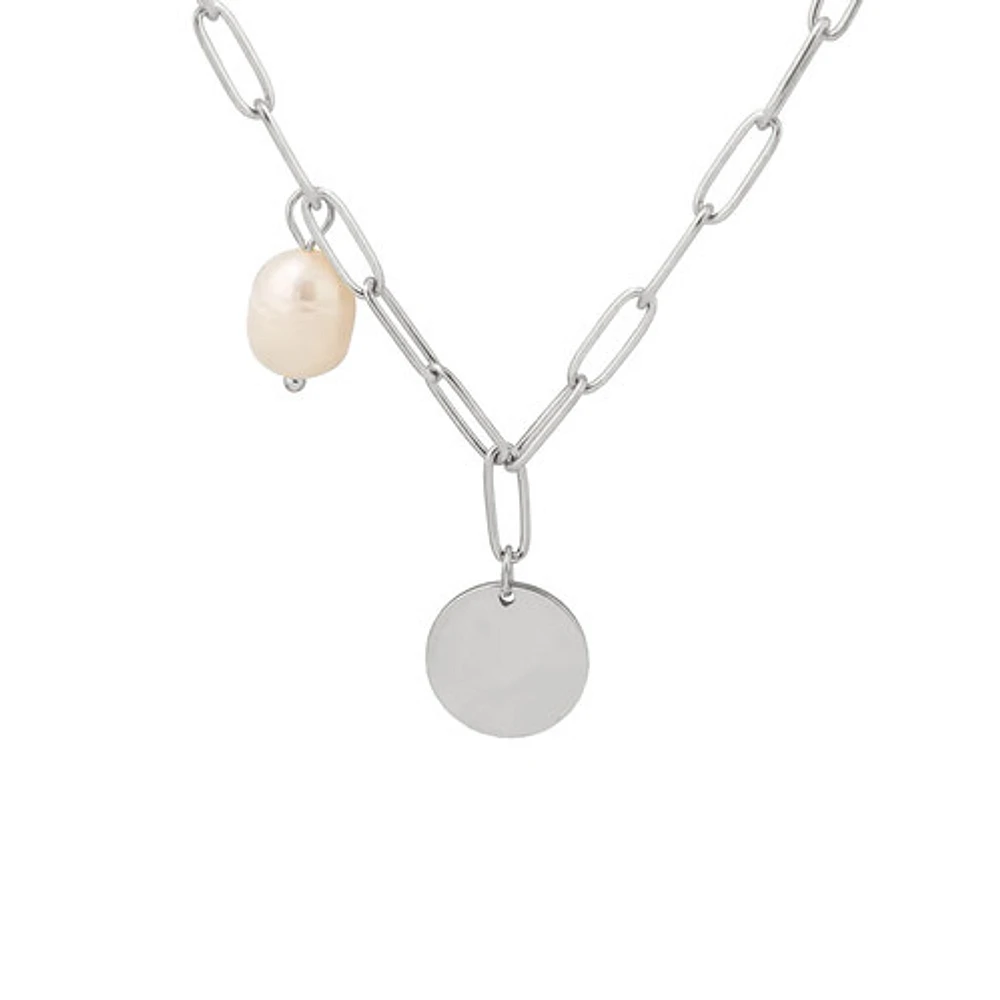 Steel Coin Pearl Necklace