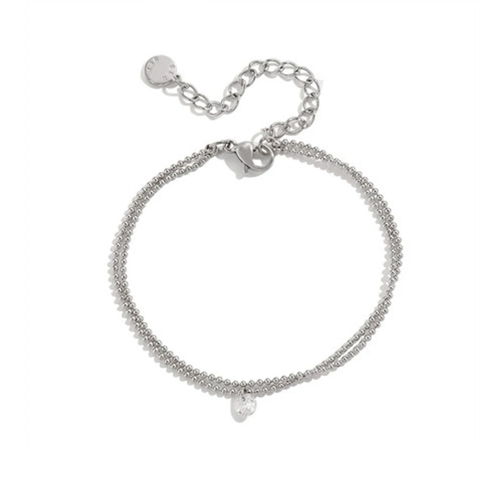 Steel Layered Gem Beaded Bracelet