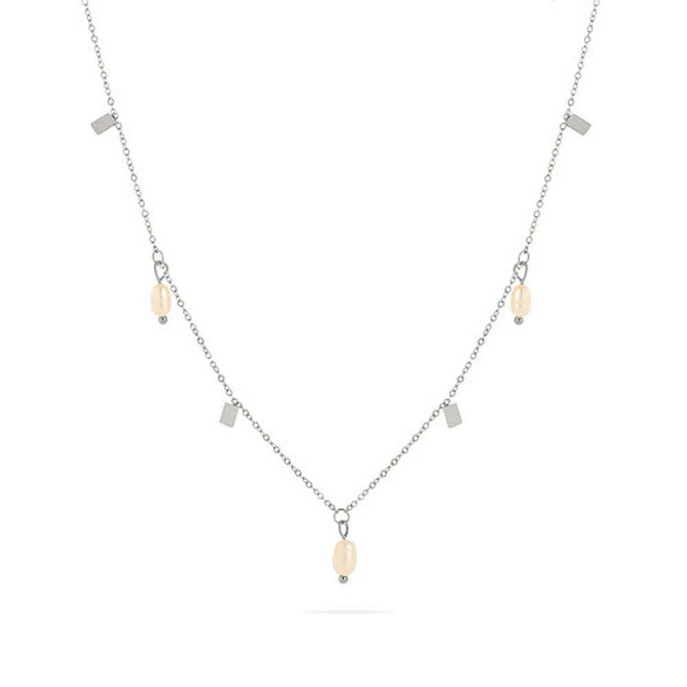 Steel Rectangular Pearl Chain Necklace