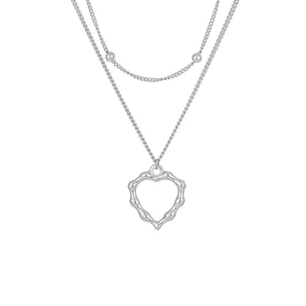 Steel Hollow Heart Dual Layer Necklace