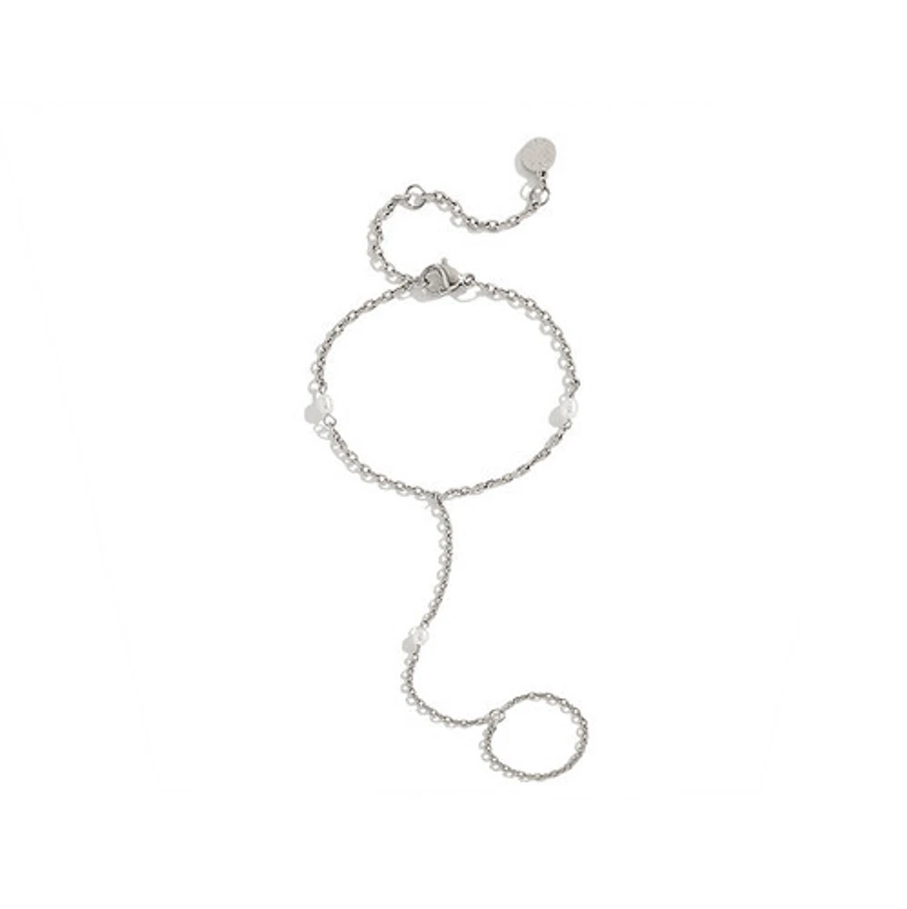 Steel Pearl Connected Ring Bracelet